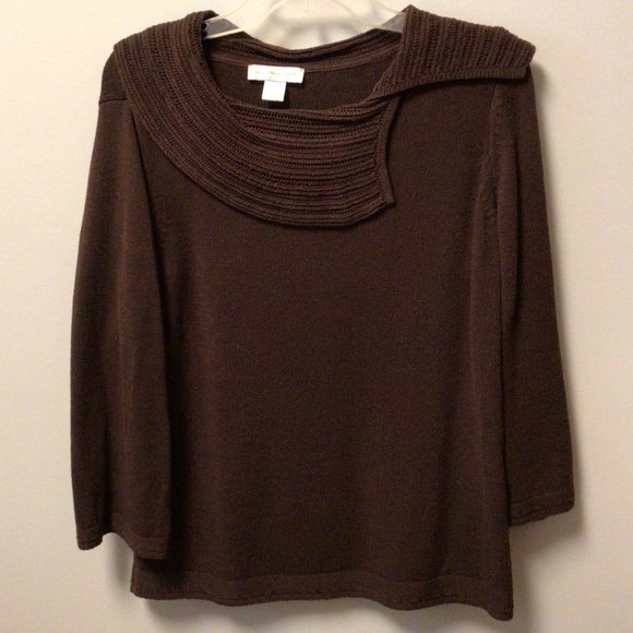 Christopher & Banks - Offset collar brown pullover sweater - Picture 3 of 7